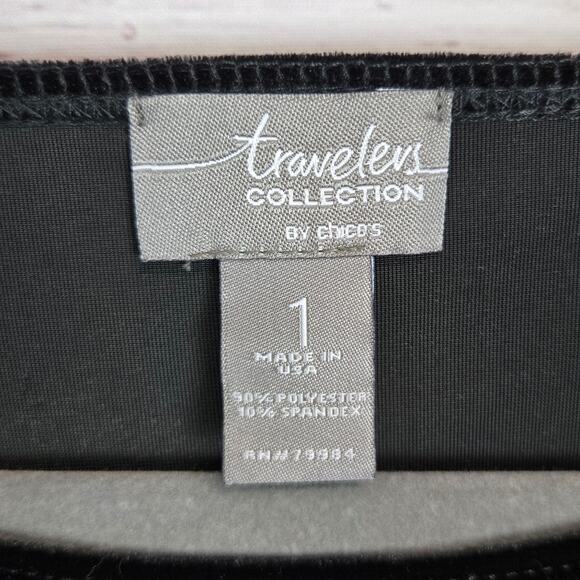 Chicos Traveler Black Sierra Velvet Sweater 1(M) Asymmetrical Hem Whimsigoth NWT - Picture 3 of 10